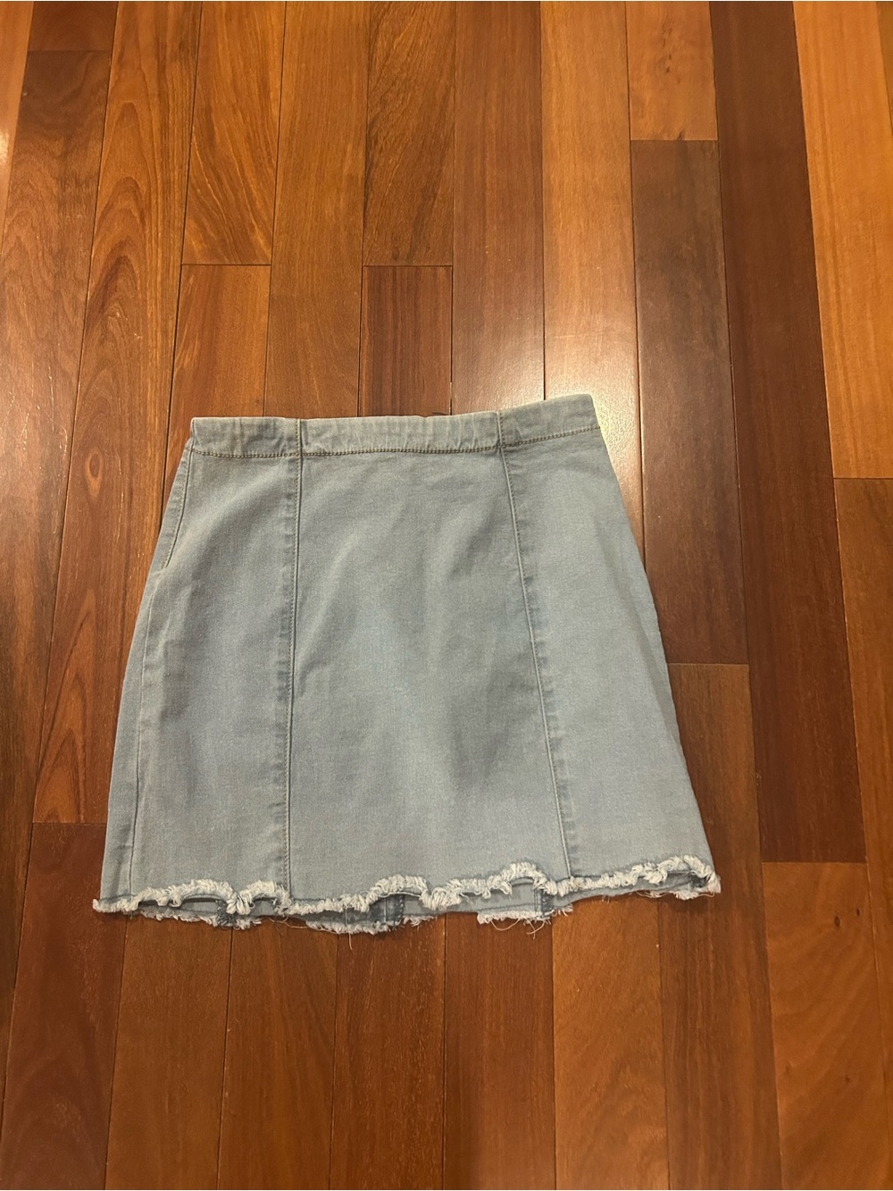 Forever 21 Women's Light Blue Denim Zip Up Frayed Hem Skirt - Size S